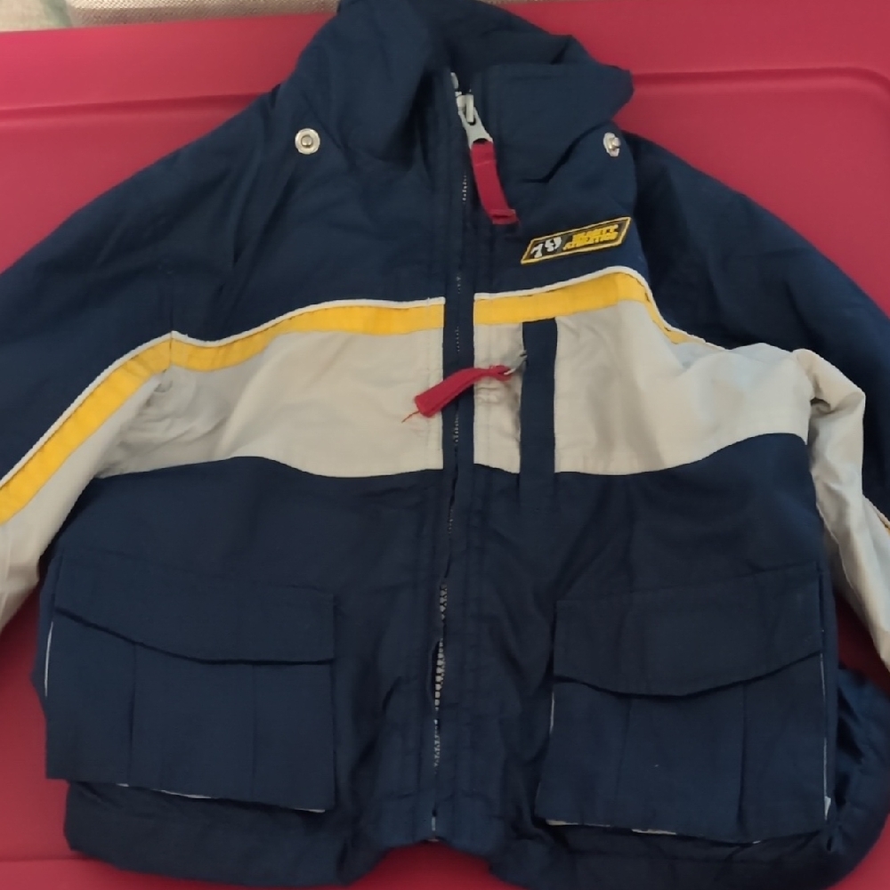 Kids Navy and Gray Puffer Jacket with Yellow Accents